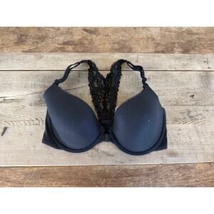 Victoria's Secret Black Lace 32DD Body by Victoria Lined Racerback Demi Bra